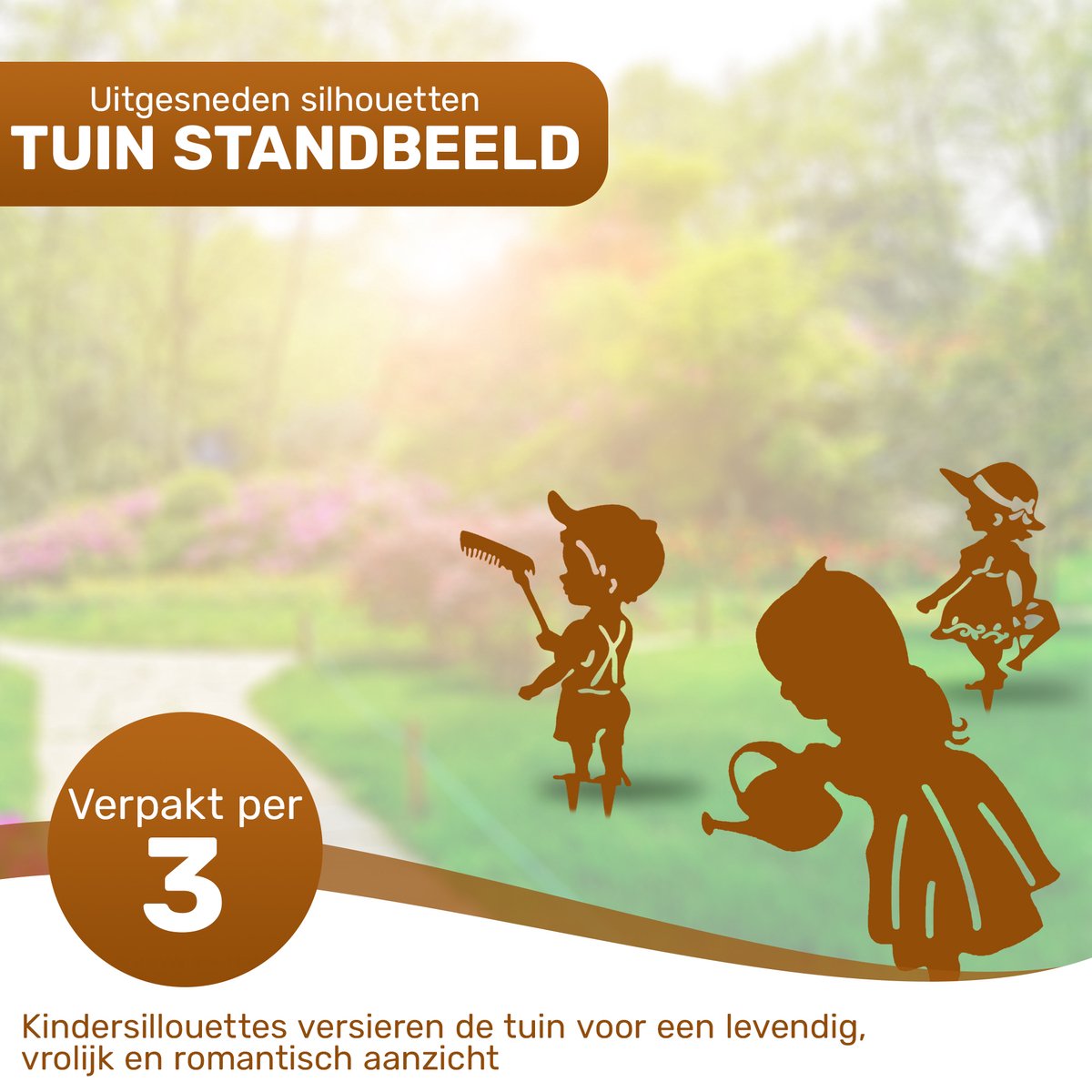 Tuindecoratie- Cortenstaal-Tuinsteker-Tuinbeeld-Tuindecoratie voor buiten-Tuinierende kinderen-Miniatuur decoratie -1.5 mm Dik- Metalen Tuindecoratie-