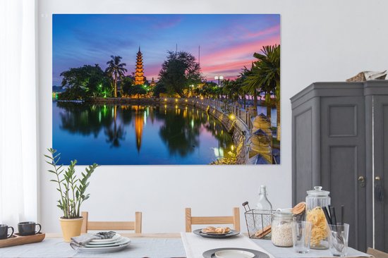 La plus ancienne pagode de Hanoi au Vietnam avec un ciel coloré Toile 180x120 cm - Tirage photo sur Toile Peinture (Décoration murale salon / chambre) XXL / Groot format!