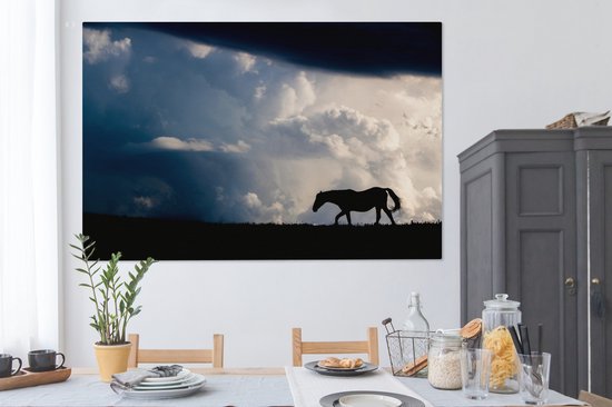 Cheval dans les montagnes toile 2cm 150x100 cm - Tirage photo sur toile (Décoration murale salon / chambre) / Animaux de la ferme Peintures sur toile