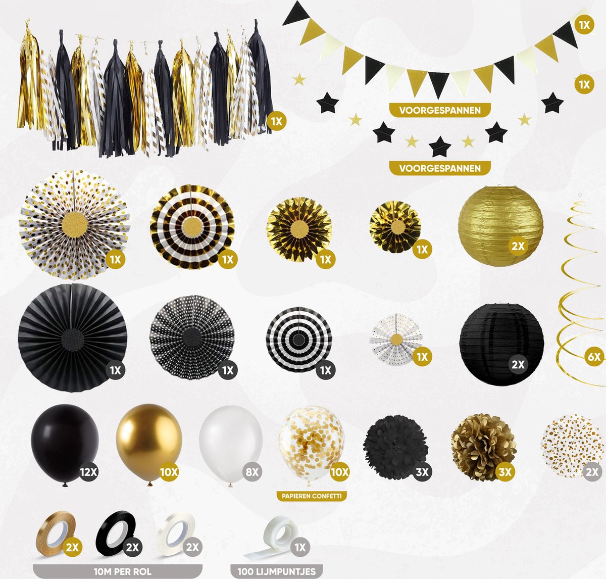 Fissaly 76 Stuks Goud, Zwart & Wit Decoratie Feestpakket met Ballonnen – Geslaagd - Versiering - Helium – Papieren Confetti – Latex - Happy New Year 2026 Versiering Pakket — afbeelding 2
