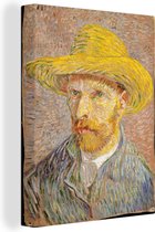 Canvas schilderij 120x160 cm - Wanddecoratie Zelfportret met een strohoed - Vincent van Gogh - Muurdecoratie woonkamer - Slaapkamer decoratie - Kamer accessoires - Schilderijen