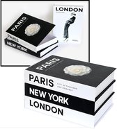 HomeBerg 3 Stuks Harde Decoratie Boeken - Open - Verstopplek - Harde Kaft - Londen - New York - Parijs - Nep Boeken - Salontafel - Modern - Mode Decoratieve - Boek - Woonkamer