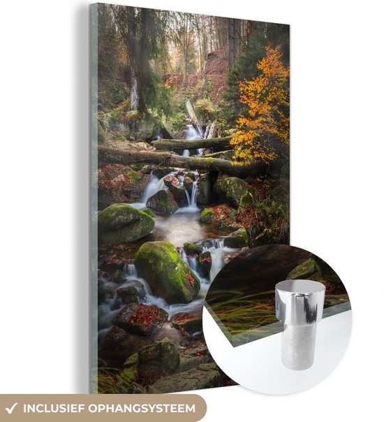 MuchoWow® Glasschilderij 60x90 cm - Schilderij acrylglas - Watervallen bij Ilsenburg in het bos met stenen en mos, Saksen, Duitsland - Foto op glas - Schilderijen