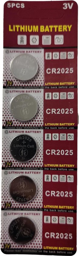 CR2025 Lithium Knoopcel Batterij 3V - Energiebron voor Kleine Elektronische Apparaten - Blister - 5 Stuks