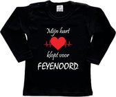 Rotterdam Kinder t-shirt Lange Mouw | Feyenoord "Mijn hart klopt voor FEYENOORD" | Verjaardagkado | verjaardag kado | grappig | jarig | Rotterdam | Feyenoord | cadeau | Cadeau | Zwart/wit/rood/wit | Maat 104