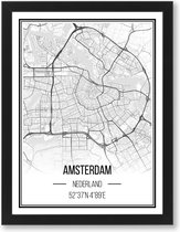 PRNTS Stedenprint - Amsterdam - Cityprint - Poster - Zwarte lijst - Wanddecoratie - 30x40cm