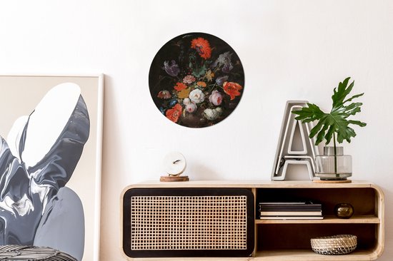 Nature morte avec des fleurs et une montre - Peinture d'Abraham Mignon Sticker papier peint cercle mural ⌀ 30 cm / cercle papier peint / cercle mural / cercle vivant - autocollant & découpe ronde