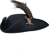 piratenhoed John Silver met piraten dubloen - piraten hoed zwart - hoed piraat - driesteek - kapiteinshoed