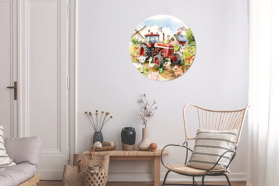 WallCircle - Cercle mural animaux de la ferme 60x60 cm - Cercle mural chambre enfant tracteur - Décoration chambre fille - Chambre enfant - Peintures chambre enfant - Décoration murale chambre garçon - Décoration murale chambre garçon aquarelle