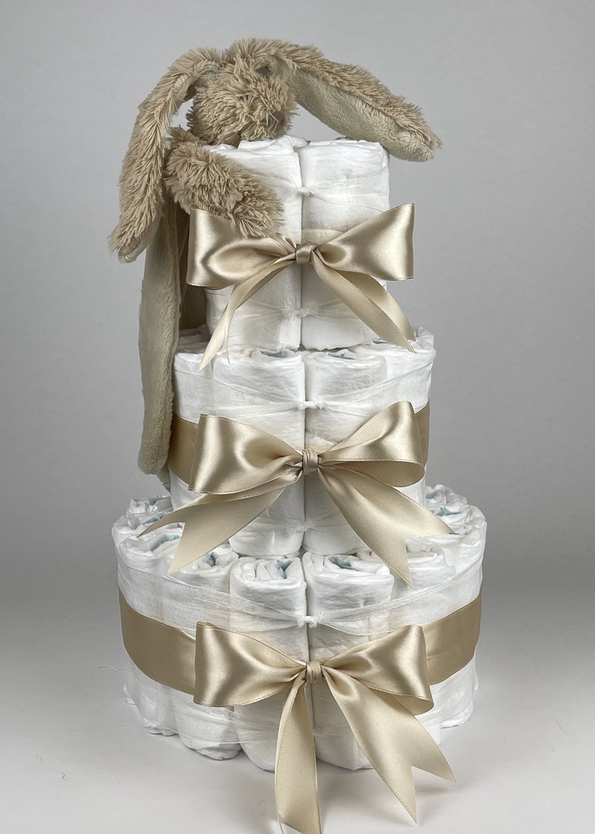 Goedkoopste Chouette-Chouette | Luiertaart Neutraal | Kraamcadeau | Geboorte Jongen Meisje | Babyshower | Tuttle Konijn Richie Beige