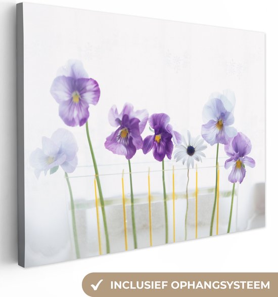 Canvas schilderij 40x30 cm - Wanddecoratie Lichtpaarse viooltjes - Muurdecoratie woonkamer - Slaapkamer decoratie - Kamer accessoires - Schilderijen op canvas