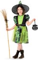 Funny Fashion - Heks & Spider Lady & Voodoo & Duistere Religie Kostuum - Donder En Bliksem Heks - Meisje - Groen, Zwart - Maat 140 - Carnavalskleding - Verkleedkleding