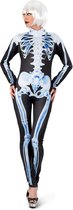 Funny Fashion - Spook & Skelet Kostuum - IJskoude Blue Bones Skelet Scarlet - Vrouw - Blauw, Zwart - Maat 44-46 - Carnavalskleding - Verkleedkleding