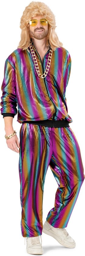 Funny Fashion - Jaren 80 & 90 Kostuum - Rainbow Jogging - Man - Multicolor - Maat 52-54 - Carnavalskleding - Verkleedkleding