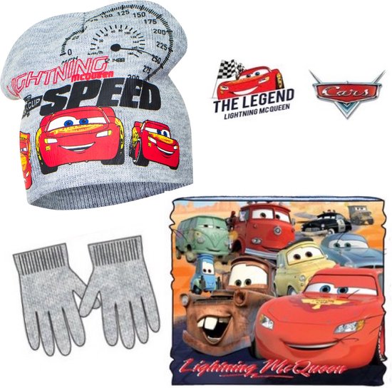 Disney Cars set / winterset - Muts + Col + Handschoenen - Grijs/multi - Maat 52 (± 2-4 jaar)