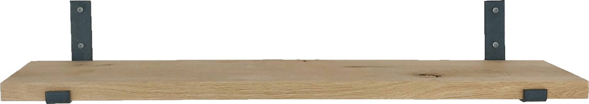 GoudmetHout Wandplank Industrieel - 180 x 20 cm Muurplank - Licht Eiken Hout - Decoratie Wandrek & Boekenrek - Hangplank Keuken - Wall Shelf + 2 Mat Blanke Plankdragers van Staal Licht eiken, mat blank