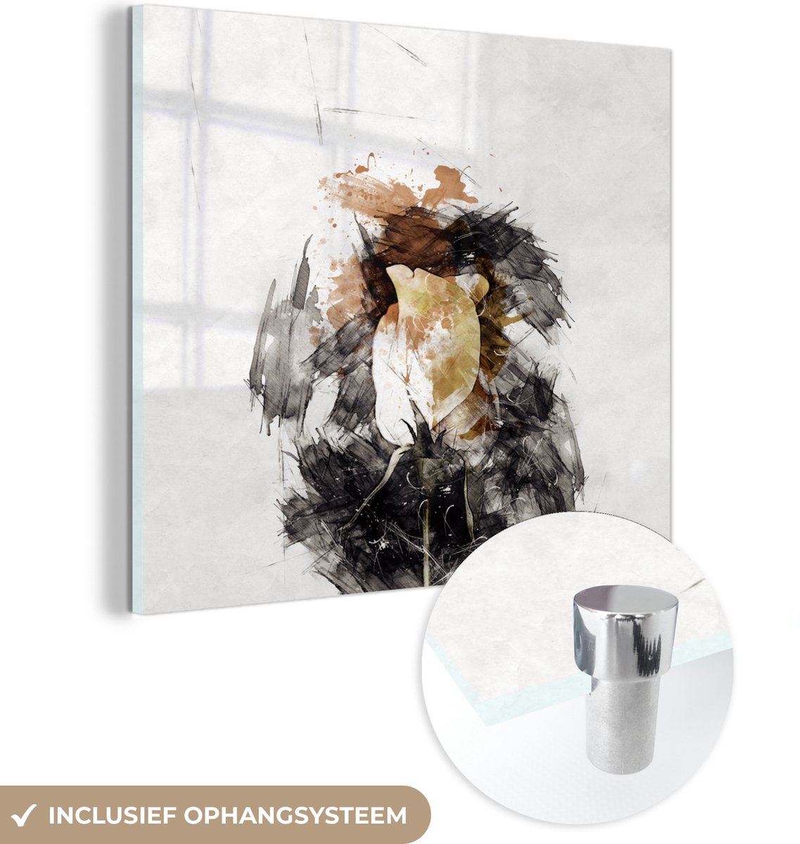 MuchoWow® Glasschilderij 50x50 cm - Schilderij acrylglas - Roos - Bloemen - Verf - Foto op glas - Schilderijen