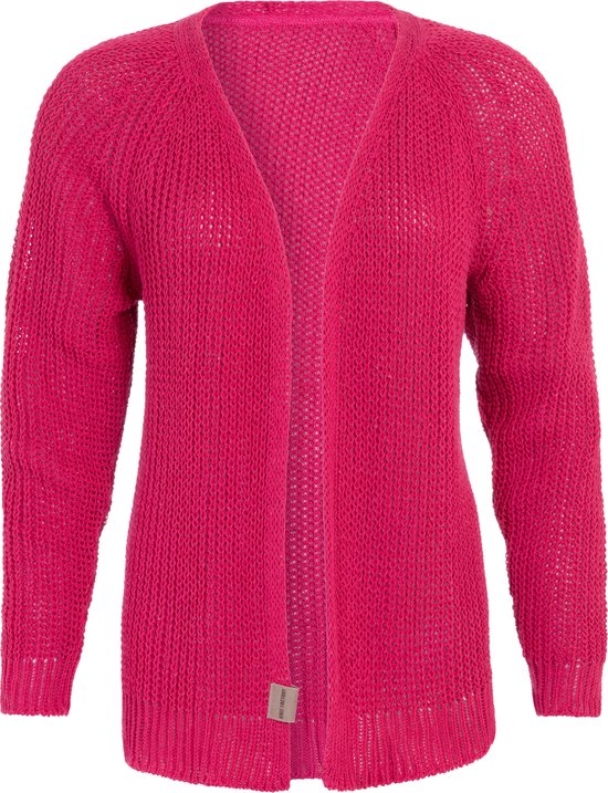 Daisy Short Knitted Women's Cardigan - Cardigan printemps-été - Cardigan femme composé à 80% de coton recyclé - Fuchsia - 36/38