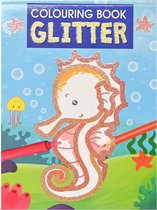 Glitterkleurboek Oceaan - Tekenblok - Kleurboeken voor Kinderen - Tekenboek voor Kinderen - Tekenen Kinderen - Kleurplaten - 24 Tekenpagina's - 24 x 18 cm - Vanaf 3 jaar - Multi Kleuren