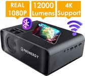 Phonergy Neptuno - Beamer- Mini beamer- Full HD (4K ondersteuning) - 12000 Lumen - HDMI- Wifi - Bluetooth - Zwart