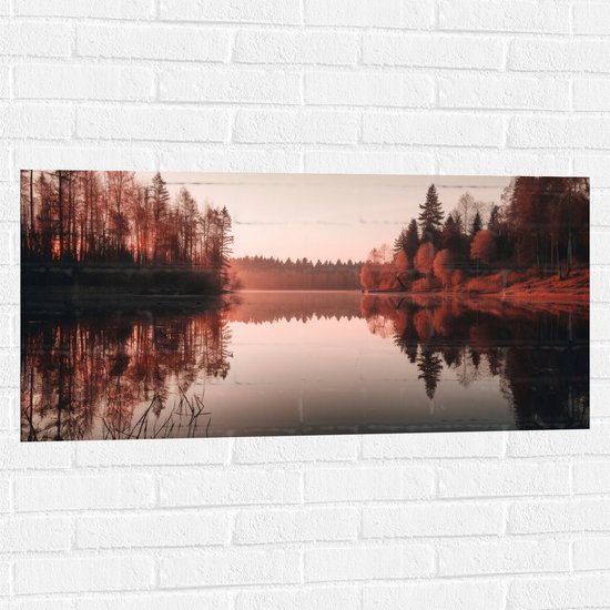 Muursticker - Meer - Bomen - Bossen - Zonsondergang - Kleuren - 100x50 cm Foto op Muursticker