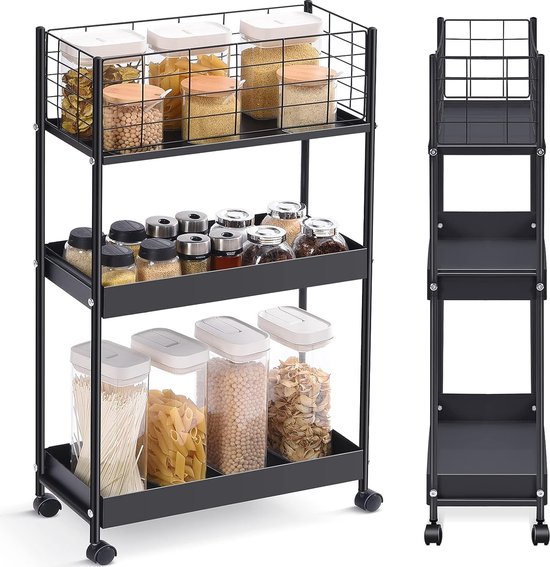 Industriële Keukenwagen met 3 Niveaus en Wielen - Multifunctionele Serveertrolley met