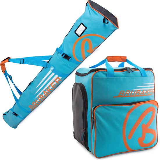 Foto: Brubaker combi set champion limited edition skitas and skischoen tas voor 1 paar ski tot 170 cm spullen schoenen helmblauw oranje 170 cm blauw oranje