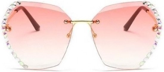 Zonnebril met diamantjes - Sunglasses - Festival - Dames - UV400 - Ronde hoeken - Roze