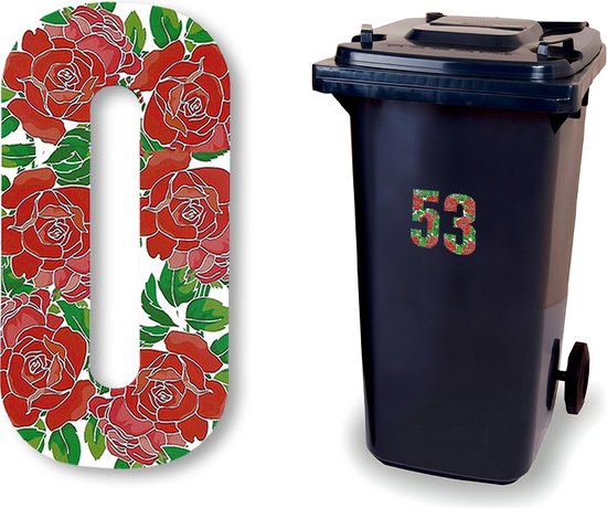 Een donkerblauwe kliko met het nummer 53 in rozenprint naast een los cijfer 0 in rozenprint.