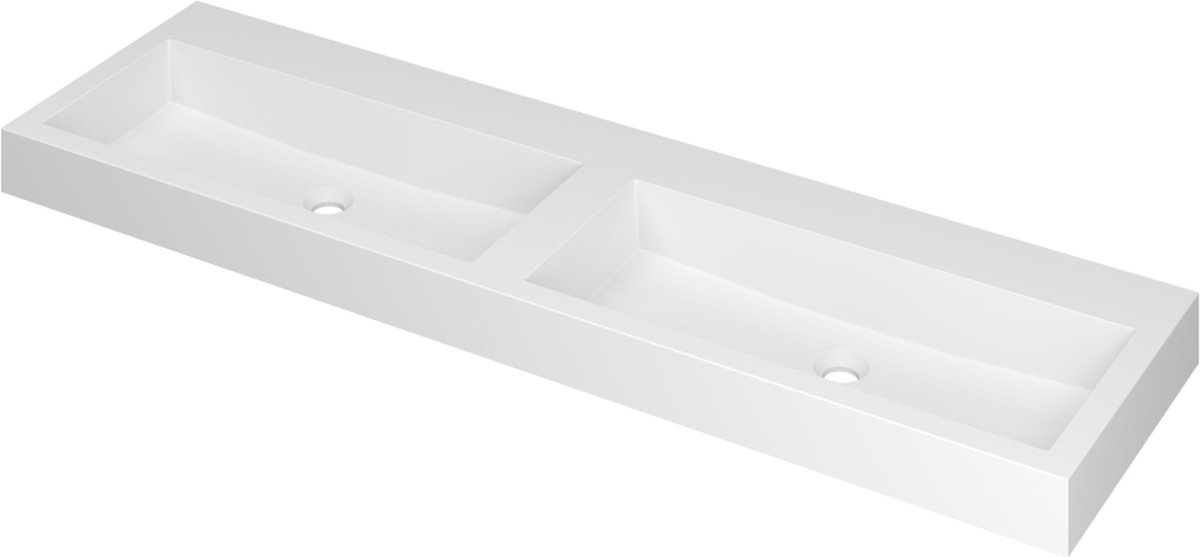 INK® Momento wastafel polystone dubbel zonder kraangaten 160 x 9 x 45 cm, mat wit