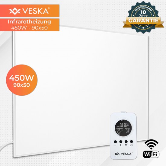 Foto: Veska 450 infrarood verwarmingspaneel 450w elektrische verwarming smart wifi wand en plafond montage 10 jaar garantie incl afstandsbediening