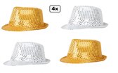 4x Party hoed glitter paillet zilver en goud - Glitter and glamour Gala thema feest evenement festival party