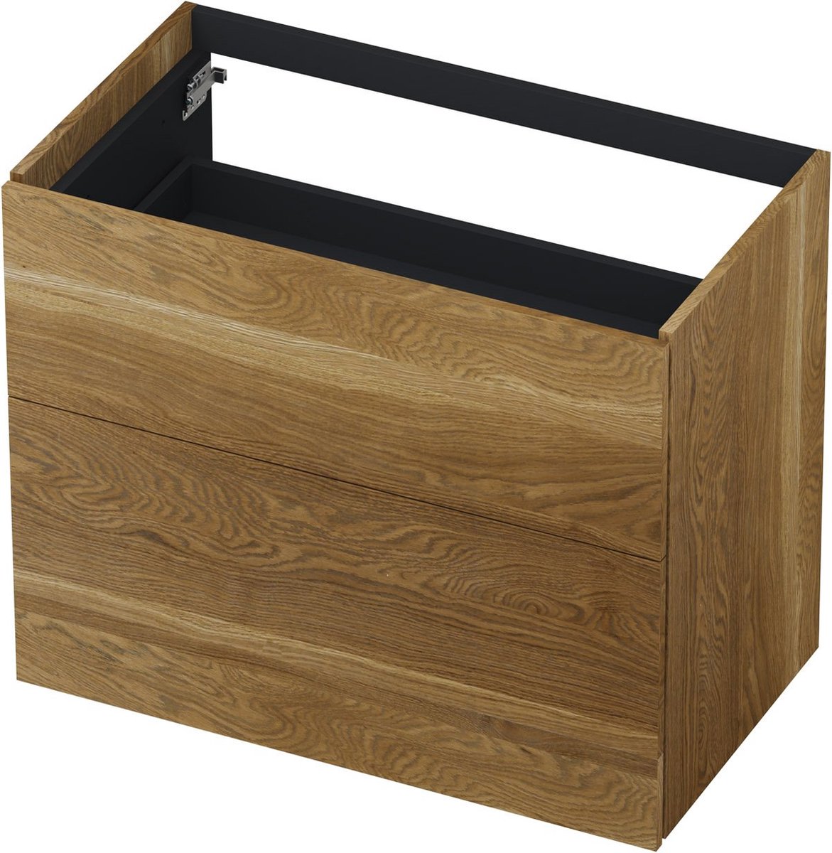 INK® wastafelonderkast 2 laden greeploos push to open echt hout 80x45x65cm, massief eiken aqua