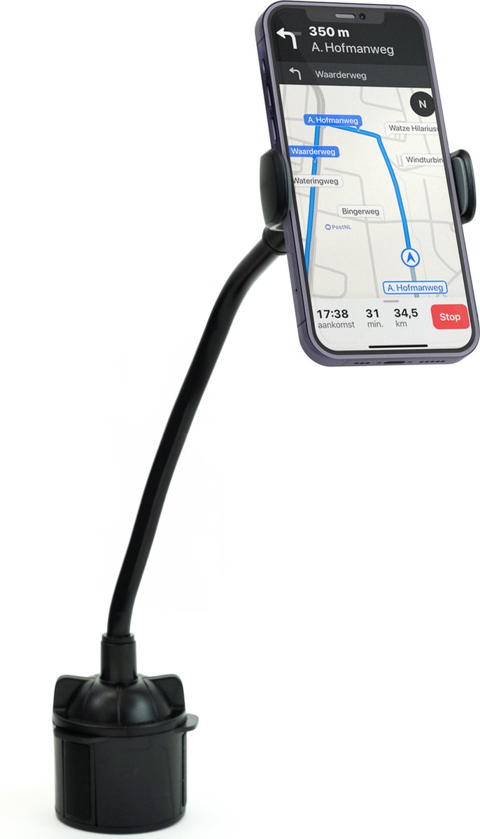 Djitee® Cuppy - Telefoonhouder Auto - Auto Accessoire Voor Bekerhouder - 32 cm Zwanenhals - Voor Alle Telefoons - 360 Graden Draaibaar - GSM Houder
