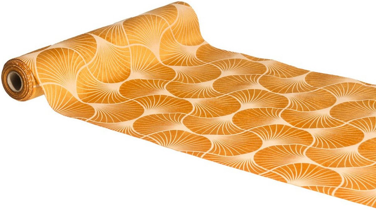 Chaks Tafelloper op rol - 2x - ginkgo print - oranje - 28 x 300 cm - polyester