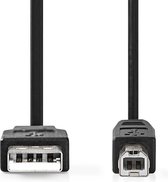 Câble USB - USB 2.0 - USB-A Male - USB-B Male - 10 W - 480 Mbps - Nickelé - 2,00 m - Rond - PVC - Zwart - Etiquette