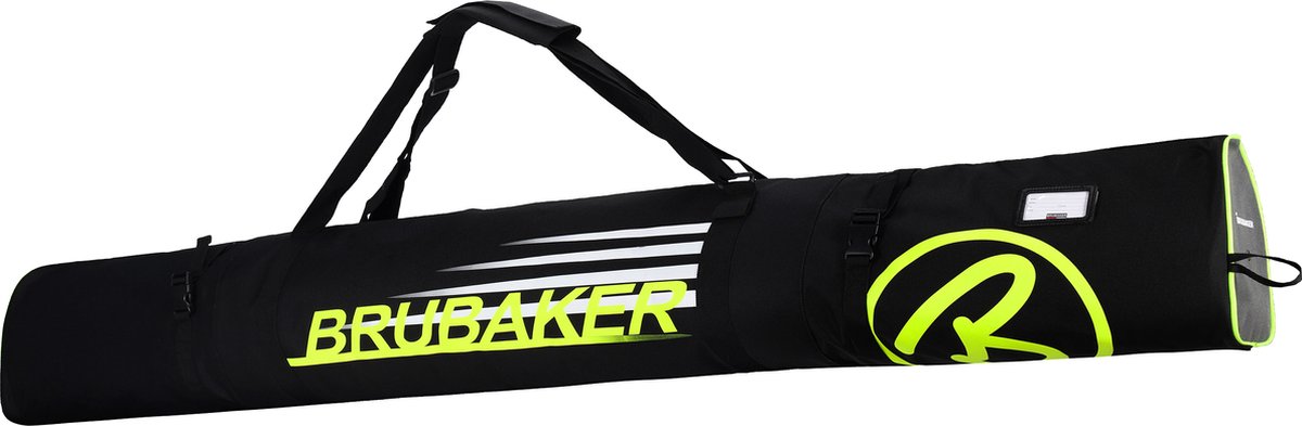 BRUBAKER Carver Champion - Skitas - Voor 1 paar Ski's & Stokken - Gevoerd - Zware Kwaliteit - Scheurvast - Skihoes - Verstelbare draag/schouderbanden - 170 cm - Neon Geel/zwart