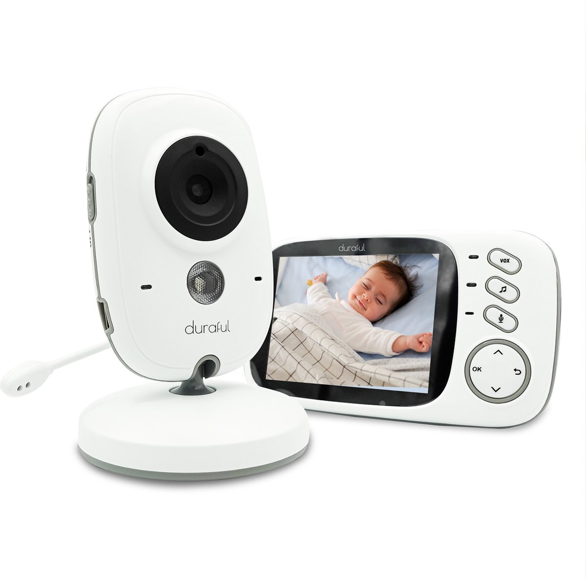 Duraful Babyfoon - Babyfoon Met Camera - Baby Monitor - Baby Camera - Bereik tot 260 m - Night Vision - Slaapliedjes - Temperatuurweergave - Terugspreekfunctie