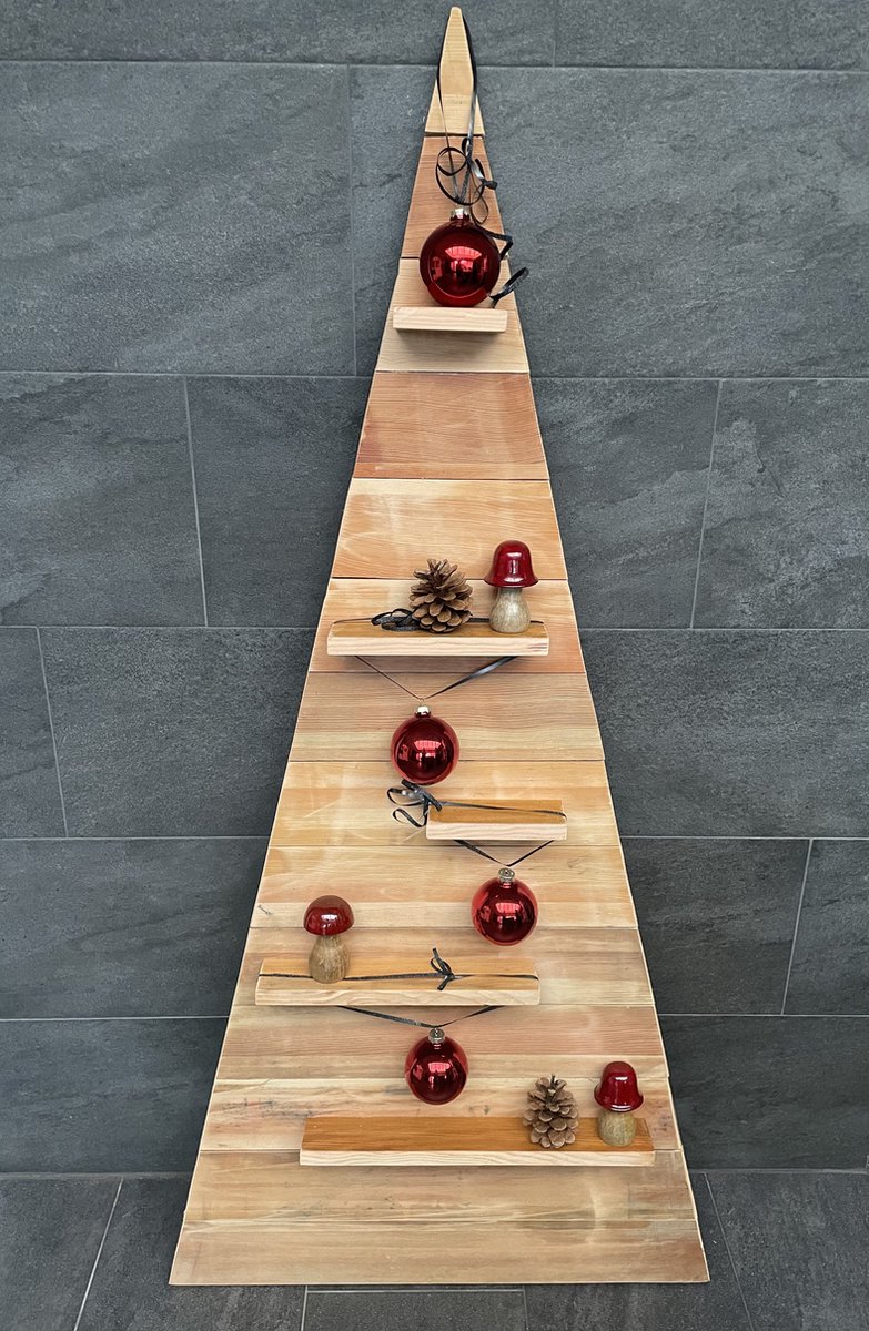 O.N. der Zetter - Kunstkerstboom - Hout - Naturel - 155 x 75 cm - Handgemaakt - Duurzaam - Tijdloos - Decoratie - Verjaardag - Housewarming - Sinterklaas - Kerst - Cadeau - Geschenk - Feest - Pasen - Uniek - Geen naalden - Onder de 100 euro