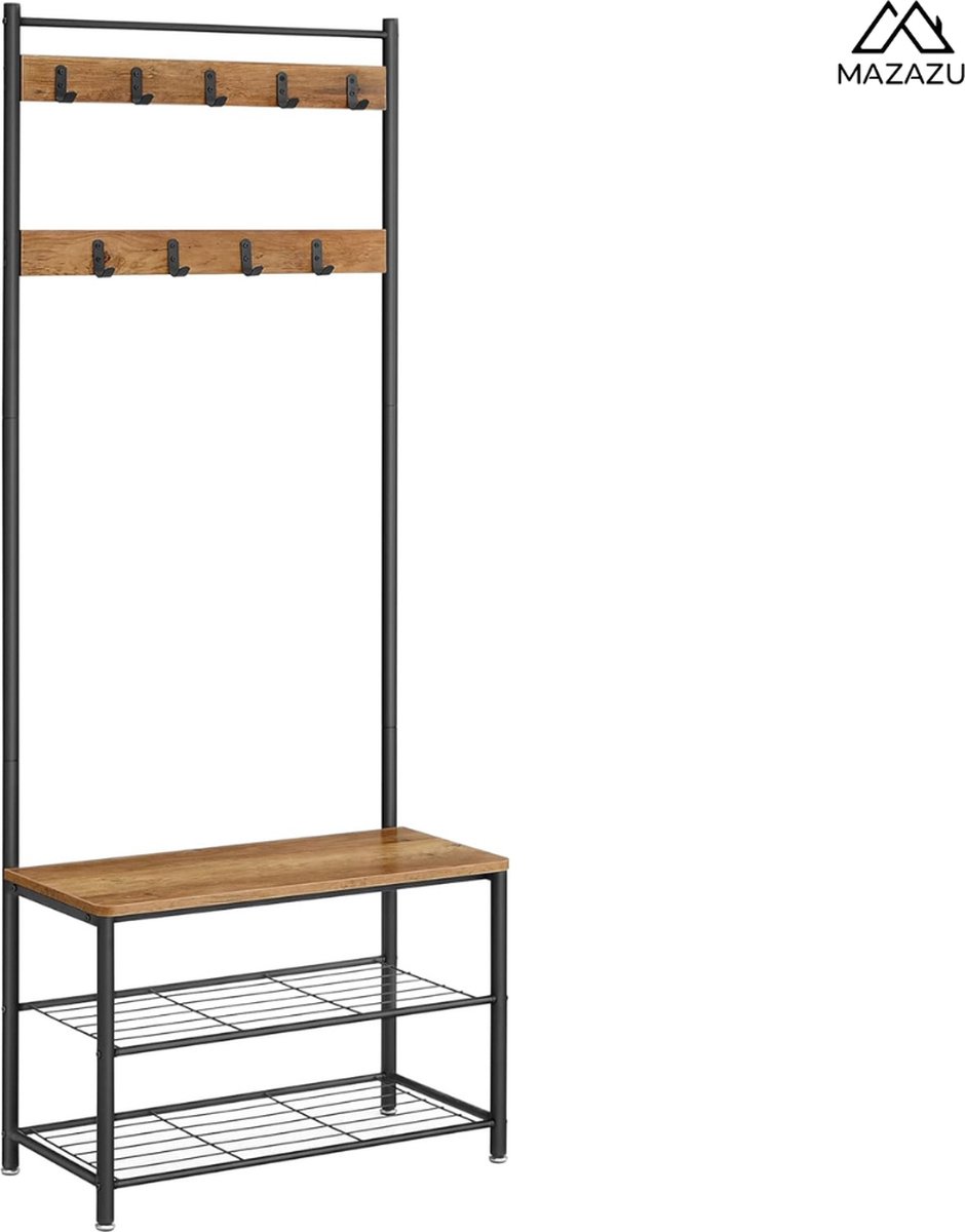 MIRA Home - Garderoberek - Kapstok - Kledingrek - Schoenenrek - Vintage - 70x32x175