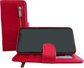 HEM Leren Rits Portemonnee Hoesje (Geschikt voor iPhone 15 Plus) - iPhone 15 Plus Portemonnee hoesje – pasjes houder – Burned Red