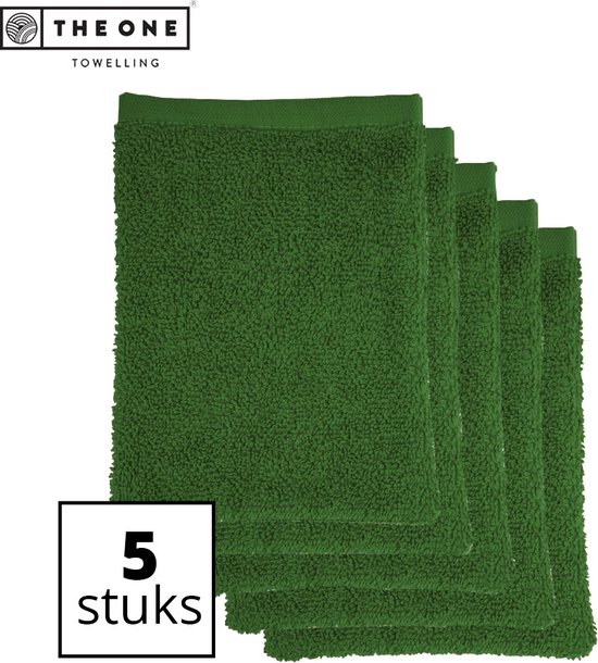 The One Towelling Washandjes - Washanden - Voordeelverpakking - 100% Katoen - 16 x 21 cm - Groen - 5 Stuks