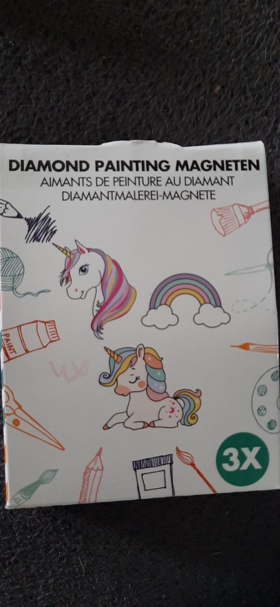 Diamond painting - koelkast magneten / 3 stuks / unicorn/ eenhoorn & regenboog