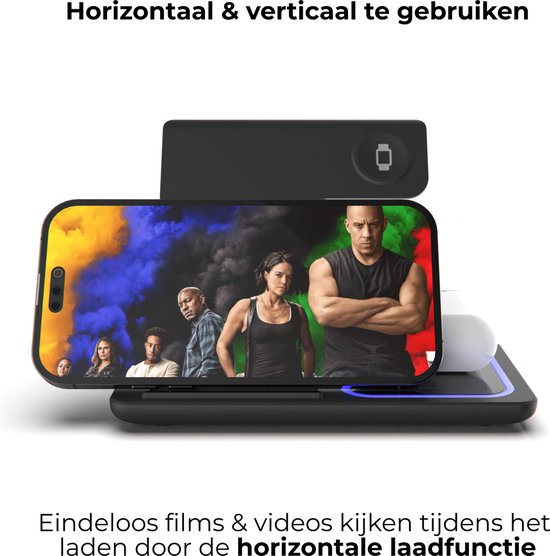 Innova® 3-in-1 Draadloze Oplader (15W snellader) - Opvouwbaar - Geschikt voor Apple Watch/Oortjes/Smartphones met draadloze oplaadfunctie - Geschikt voor telefoons - Draadloos Qi Station - GSM Lader - Oplaadstation