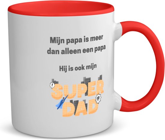 Hacebo® - Voor De Liefste Papa Koffiebeker Met Gekleurde Rand Rood Papa Cadeau Papa Thee Mok Koffie Beker Cadeau Verjaardag Papa Vaderdag Beste Papa Koffiemok 330 Ml