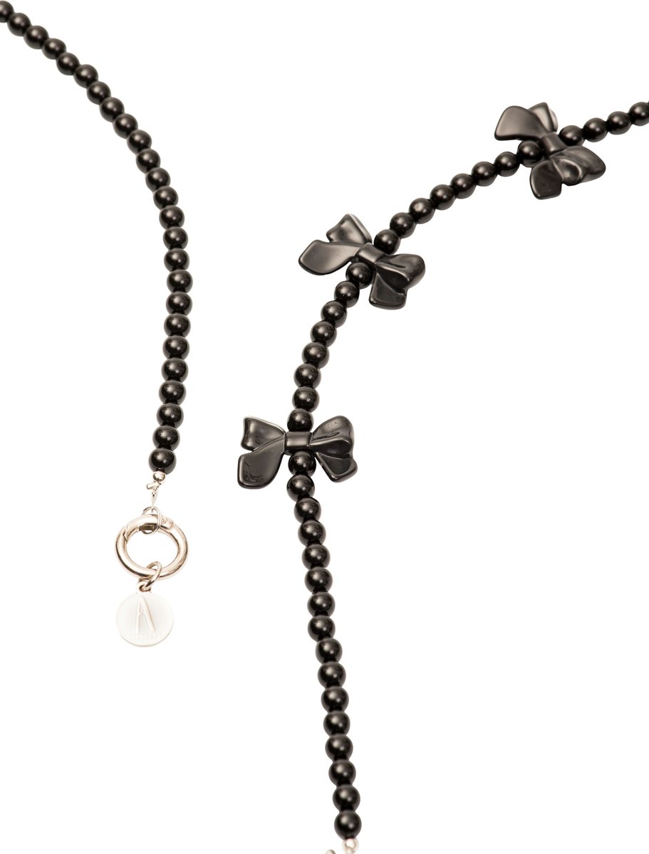 AFlavours universeel exclusief Telefoonkoord-Telefoonketting zwart kralen strikjes- Luxe kralen telefoonkoord-Crossover voor telefoon en tas- Kerst cadeautje- Ketting telefoon fashion