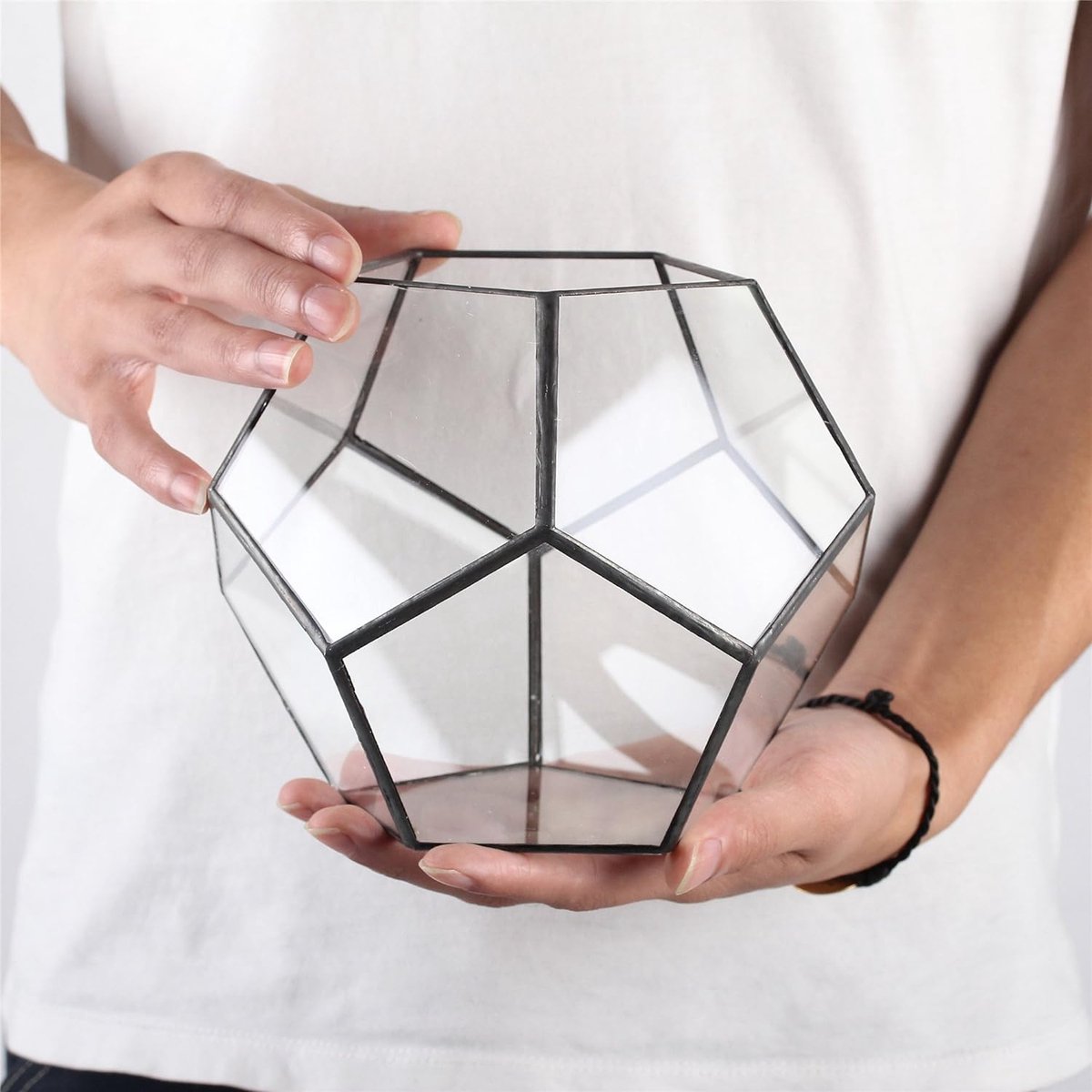 Pot de fleurs fait main en verre dodécaèdre pentagonal transparent,  terrarium