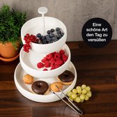Fruit Tagere 3 Tier - Includes Tongs - Made of Stoneware - Modern Kitchen Decoration or Party Decoration - Perfect as a Fruit Bowl for Storing Fruit, Muffins and Cupcakes