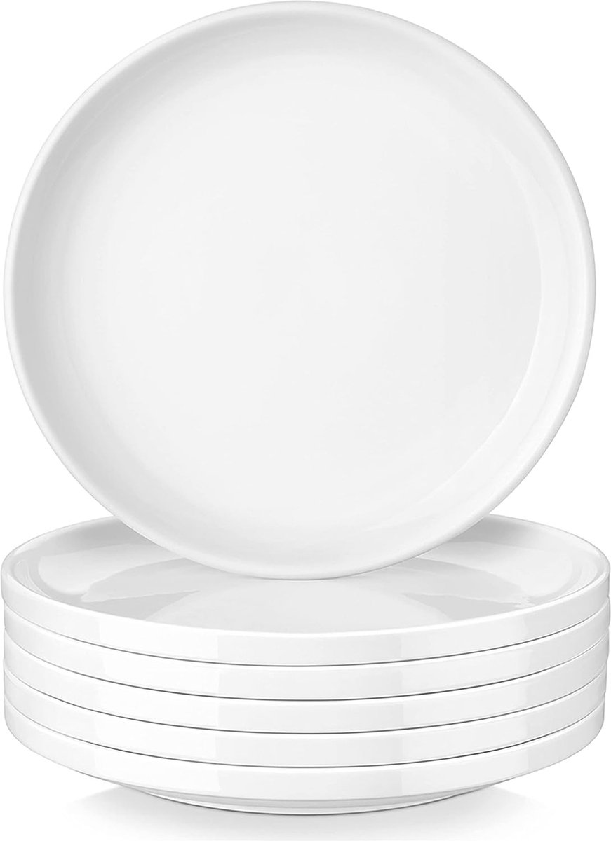 LOVECASA Witte borden voor 6, 10,5 inch schotelset dinerborden met lippen, saladeborden, serviesset, magnetron- en vaatwasmachinebestendig