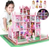 Poppenhuis Speelset - met Meubels & Accessoires - Speelgoed poppen - met Verlichting - Roze